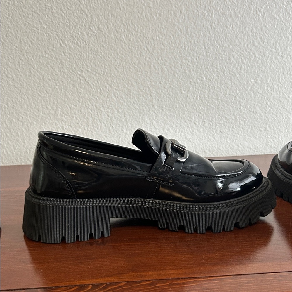 Black Patent Loafers | Chunky Sole | Classic Preppy Gothic Style - Picture 5 of 10